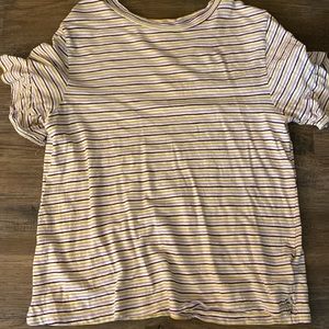 Purple yellow and white stripped tee